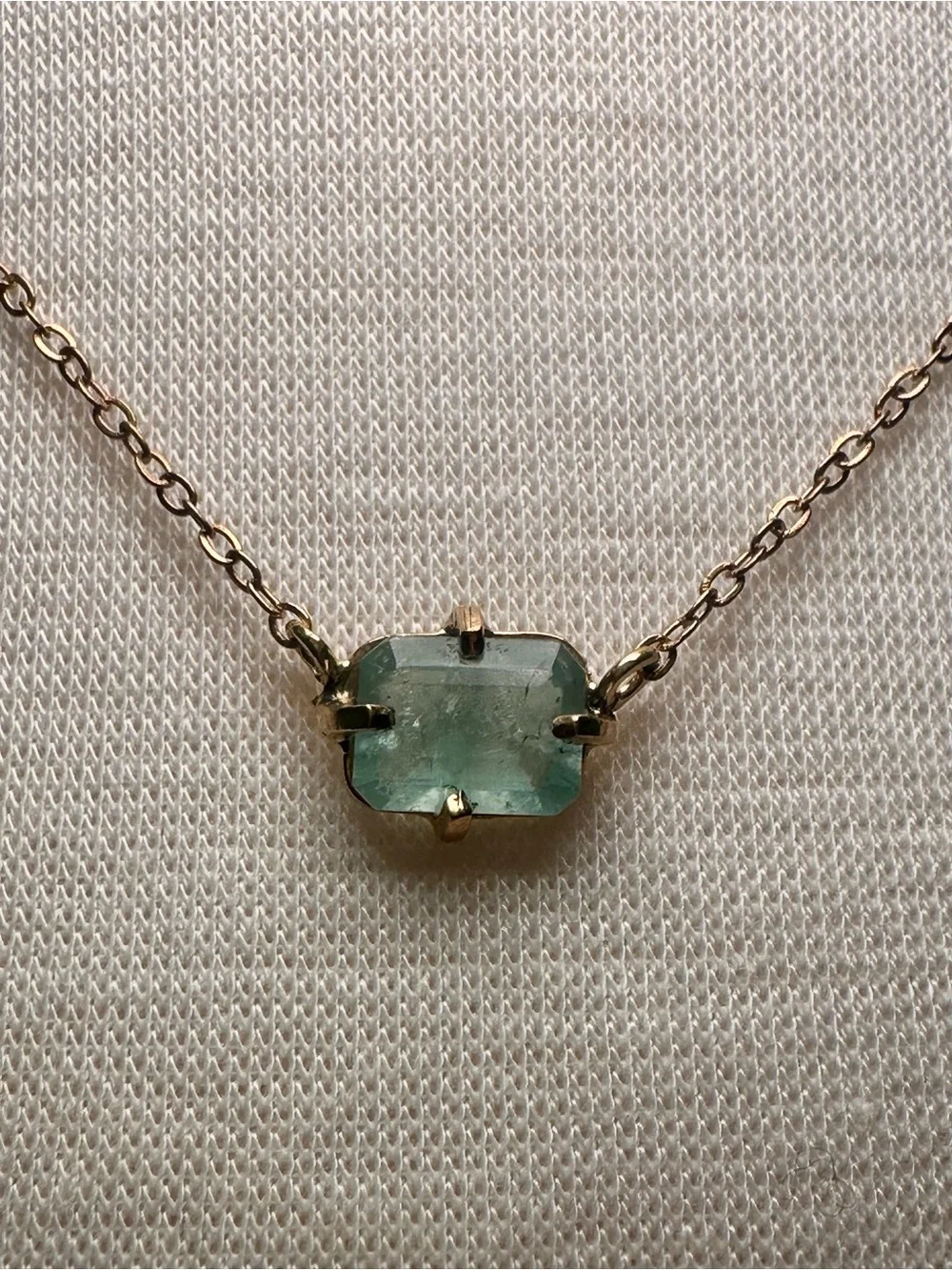 Emerald-Cut Seafoam Green Stone Necklace – Delicate Gold Chain